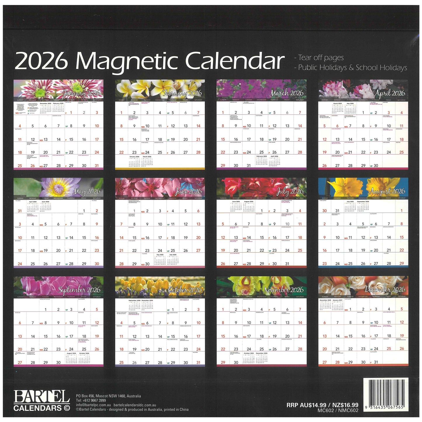 2026 Magnetic Wall Calendar - Beautiful Flowers