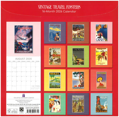 2026 Wall Calendar - Vintage Travel Posters