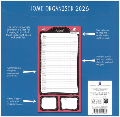 2026 Wall Calendar - Home Organiser