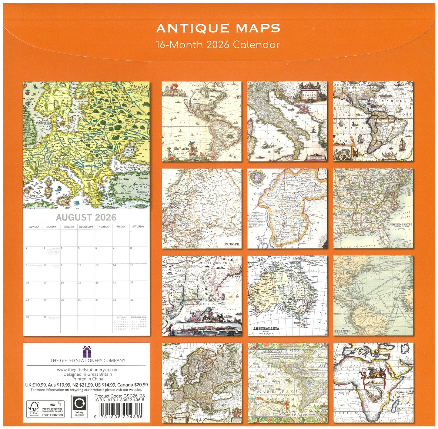 2026 Wall Calendar - Antique Maps