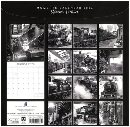 2026 Wall Calendar - Steam Trains B&W