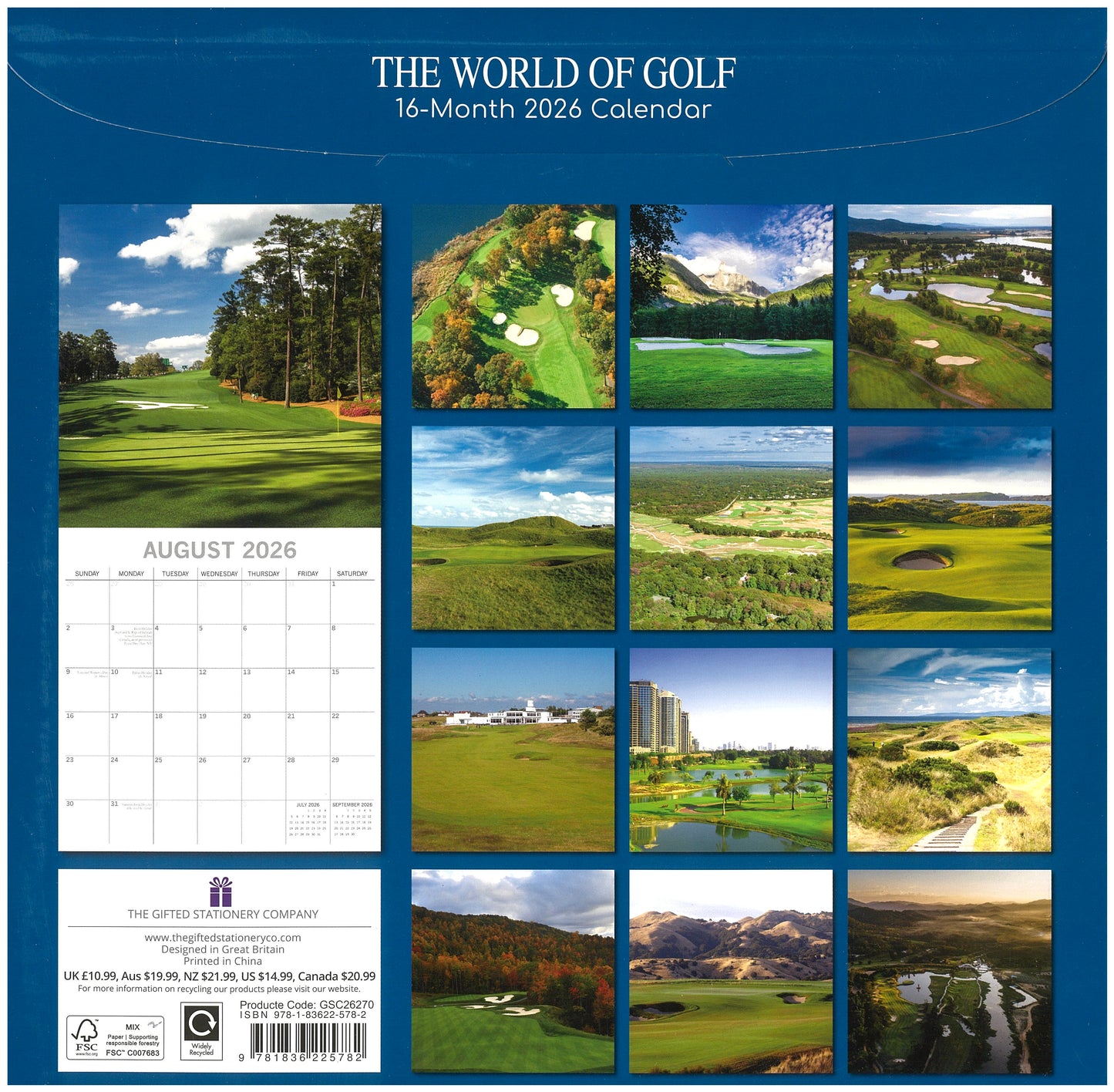 2026 Wall Calendar - The World Of Golf