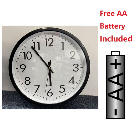 10’’ WALL CLOCK ROUND - NO Tick Tock - Black
