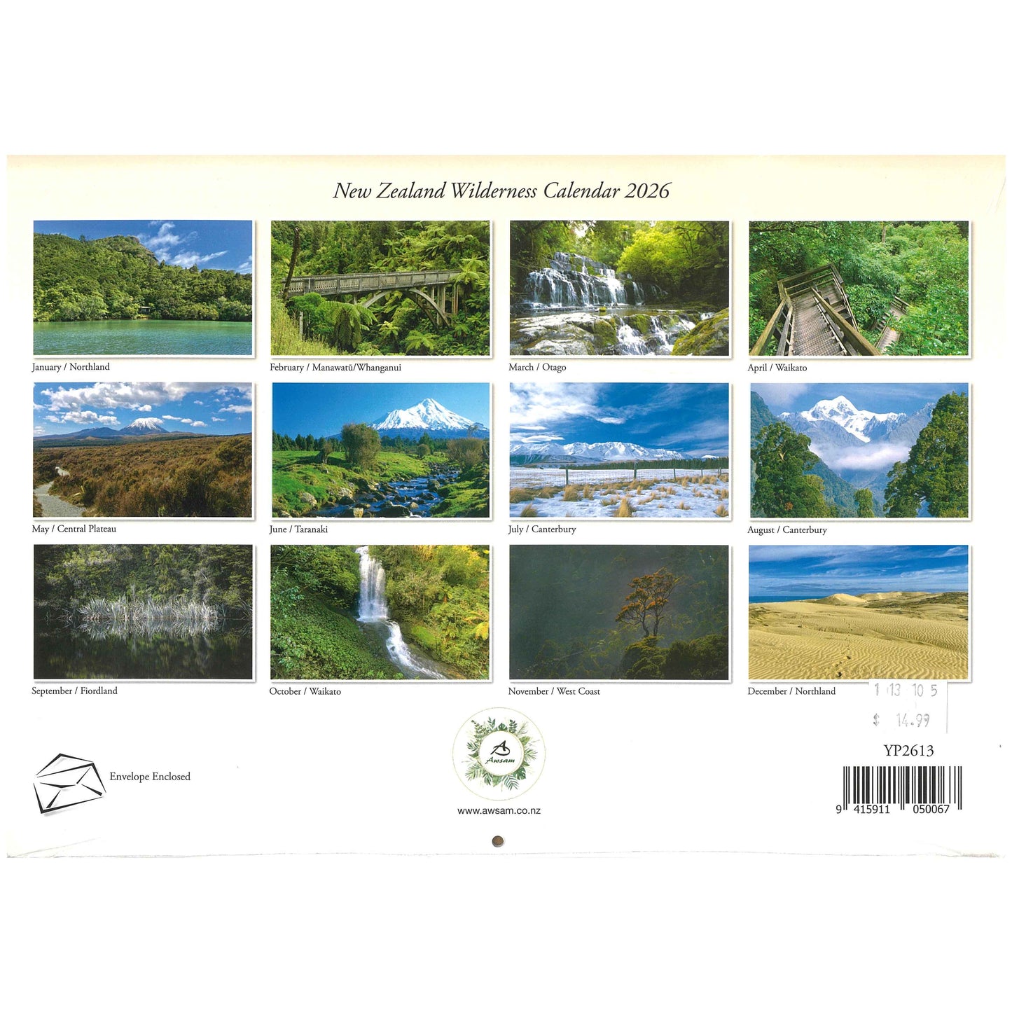 2026 Wall Calendar New Zealand Wilderness + Free Year Planner
