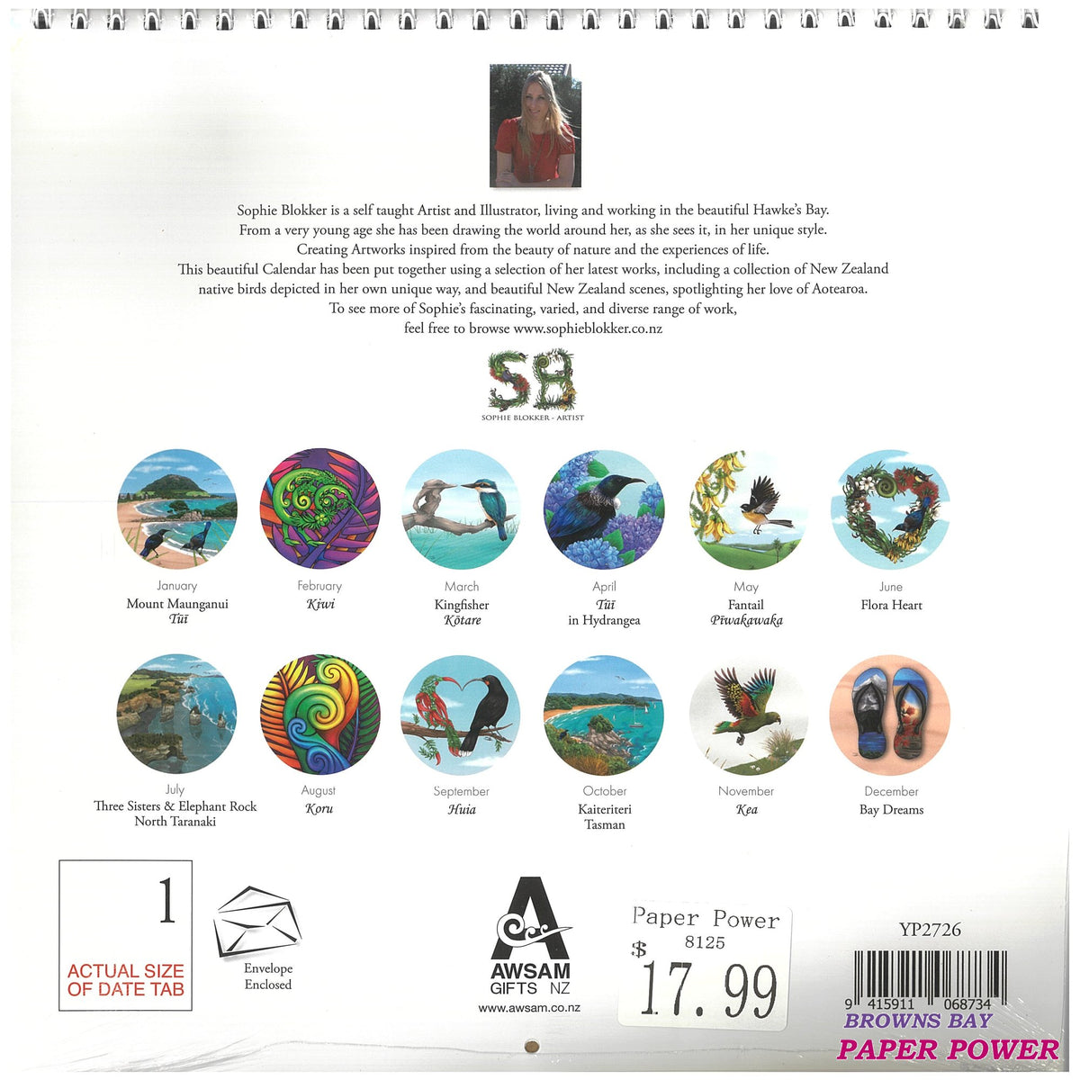 2027 Wall Calendar Sophie Blokker Artwork New Zealand