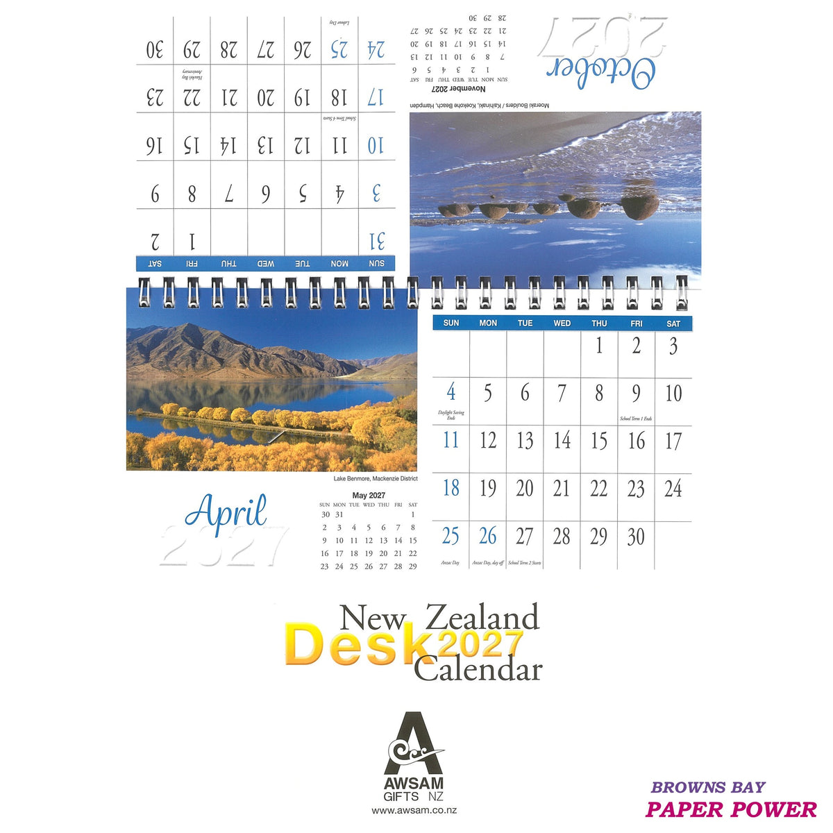 2027 Wall Calendar - New Zealand Desk
