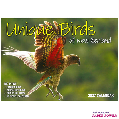 2027 Wall Calendar - Unique Birds Of New Zealand
