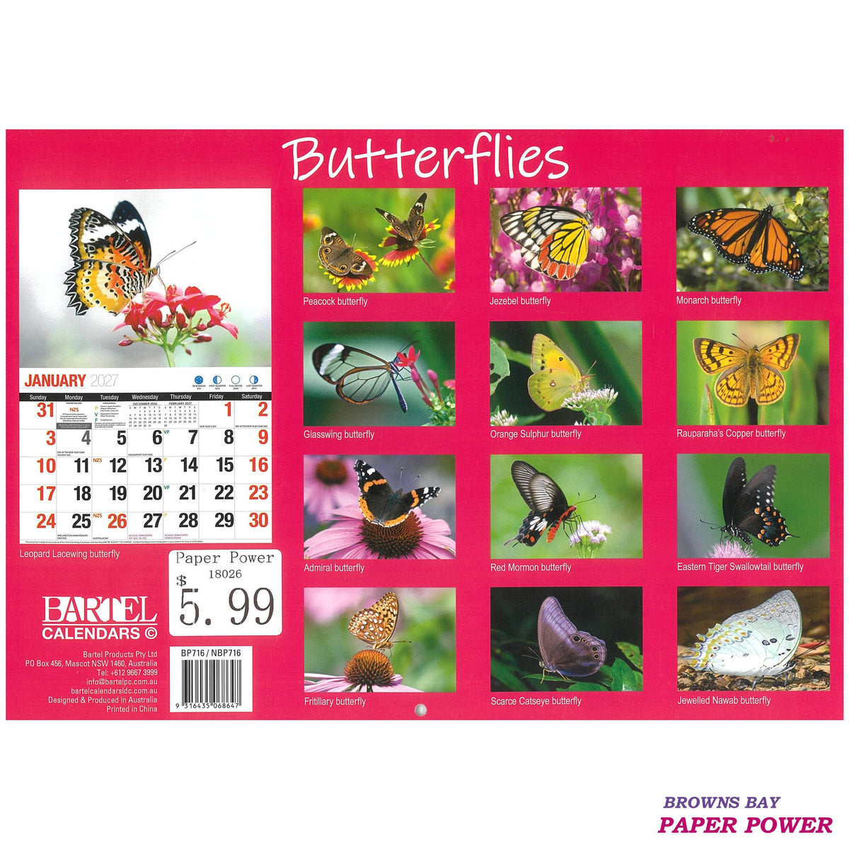 2027 Wall Calendar - Butterflies