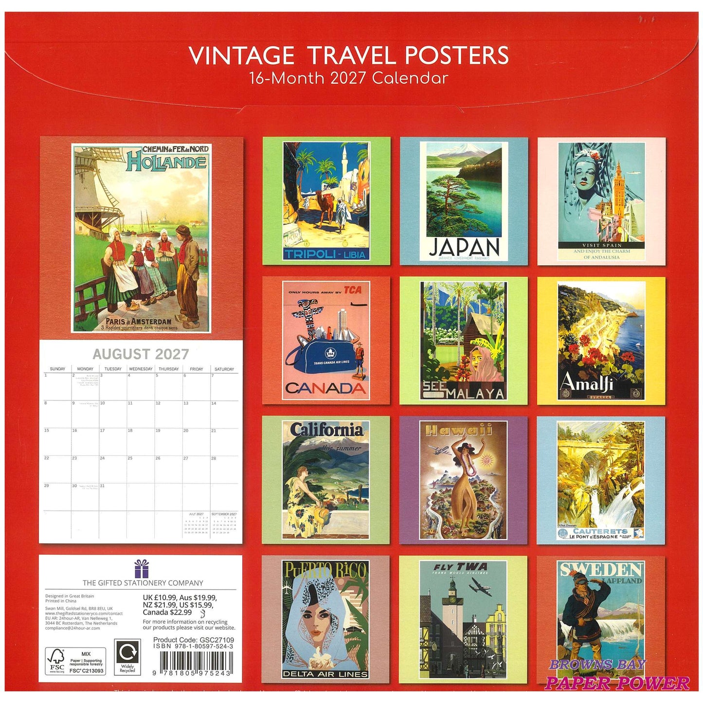 2027 Wall Calendar - Vintage Travel Posters