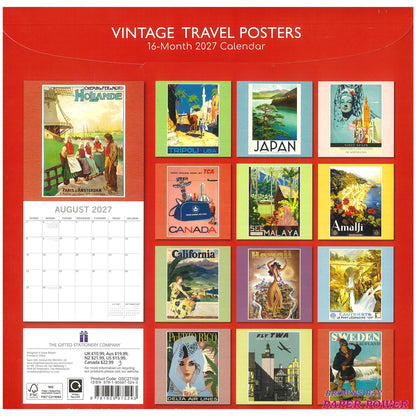 2027 Wall Calendar - Vintage Travel Posters