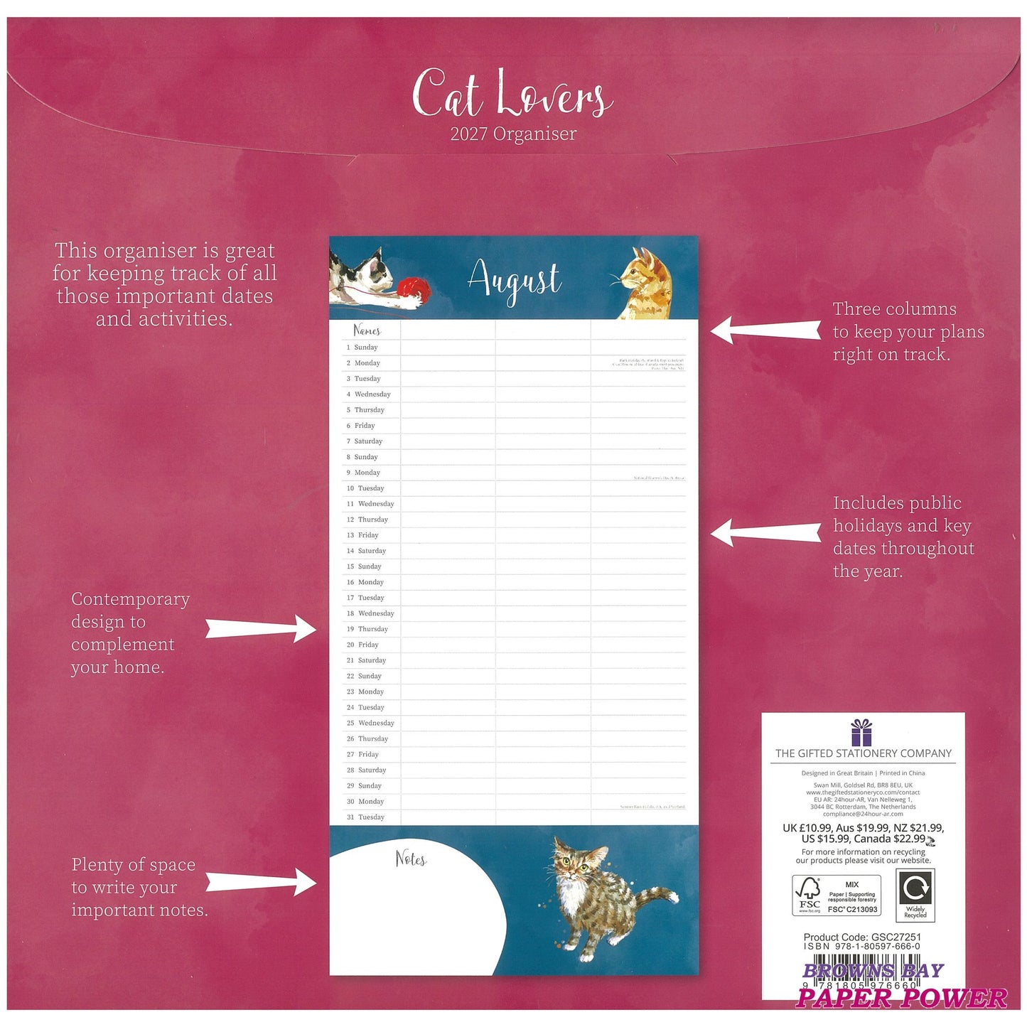 2027 Wall Calendar - Cat Lovers