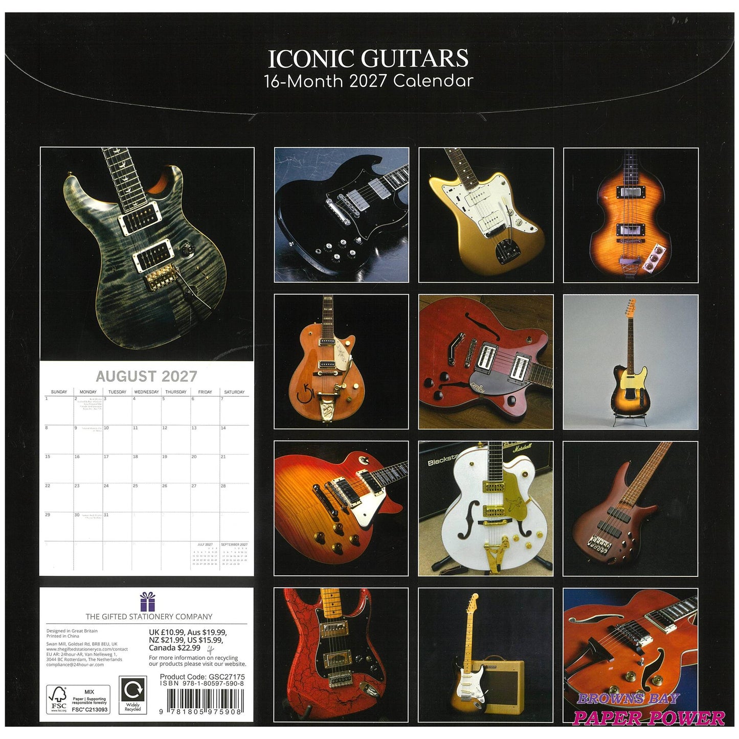 2027 Wall Calendar - Iconic Guitars