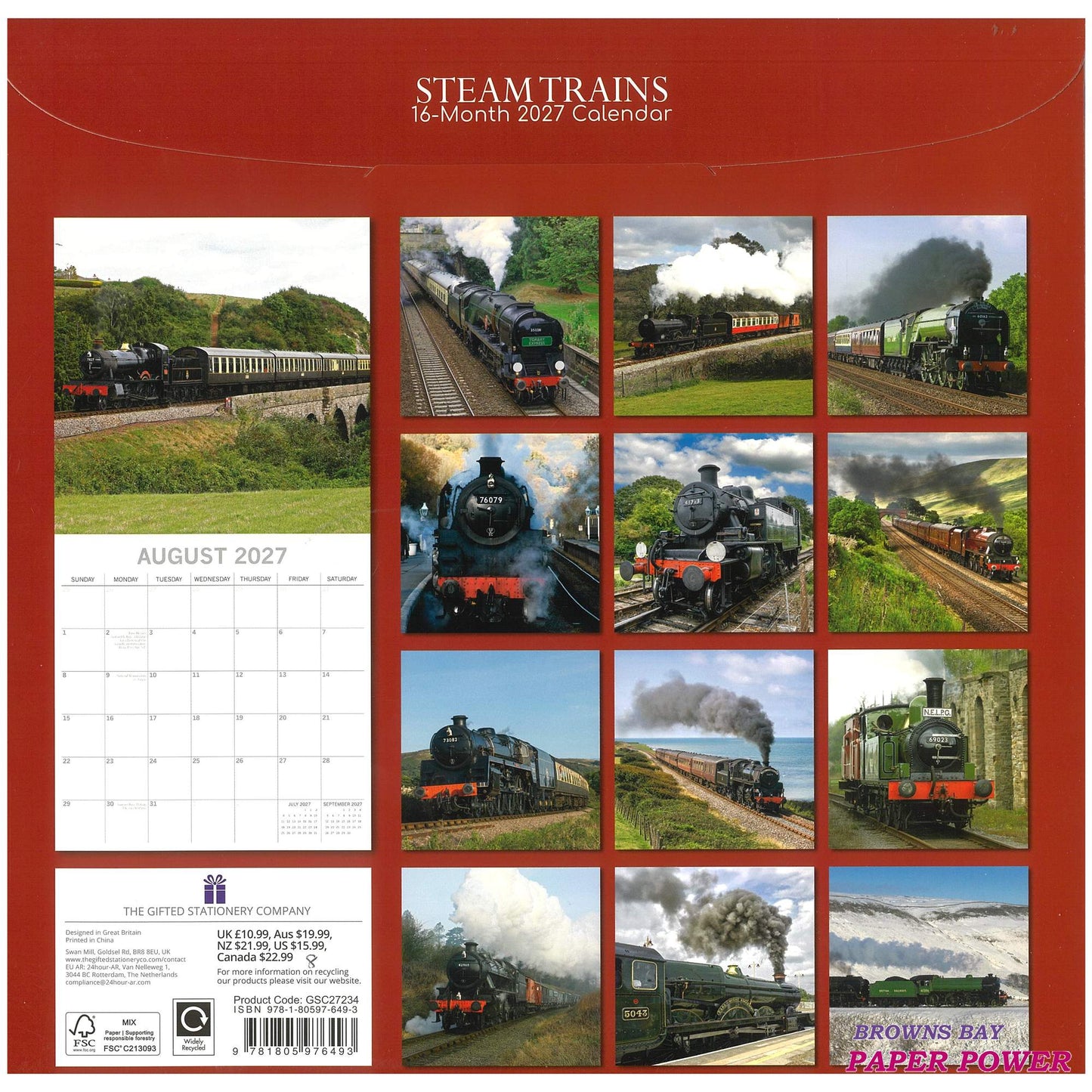 2027 Wall Calendar - Steam Trains