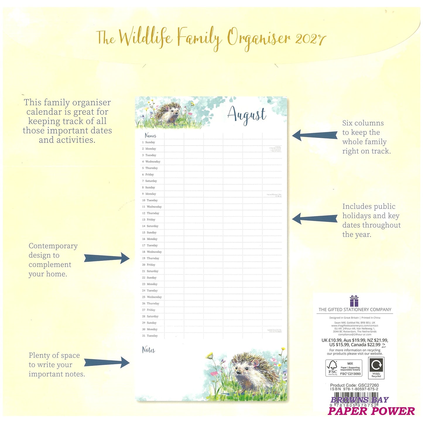 2027 Wall Calendar - The Wildlife Family Organiser