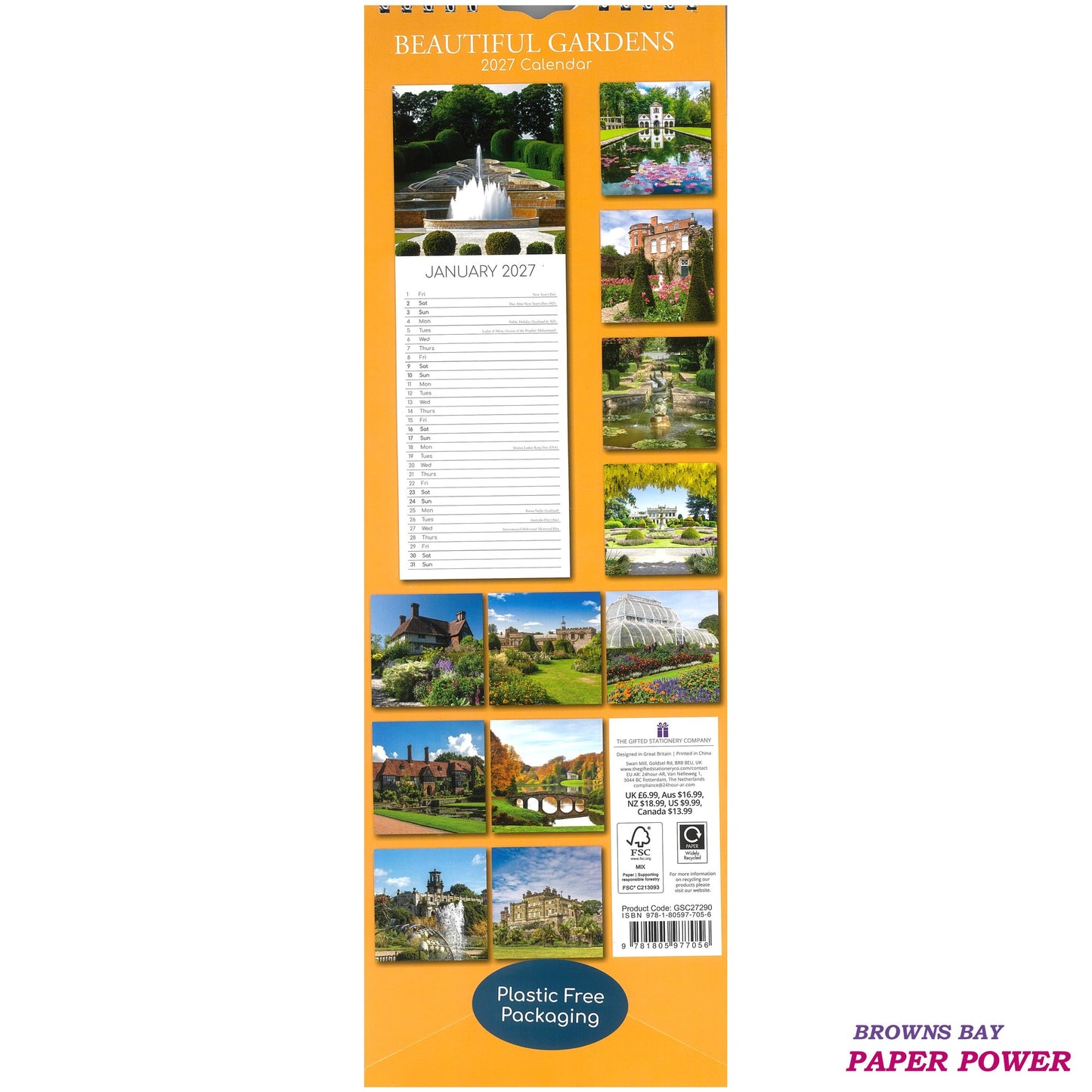 2027 Wall Slim Calendar Beautiful Gardens