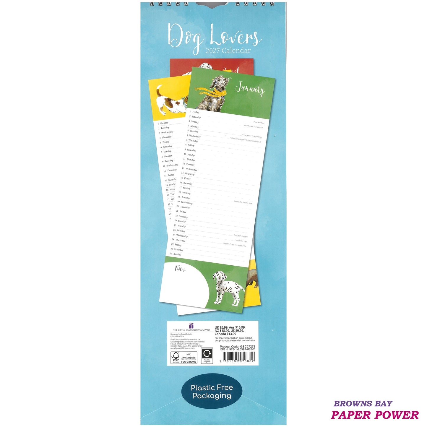 2027 Wall Slim Calendar Dog Lovers