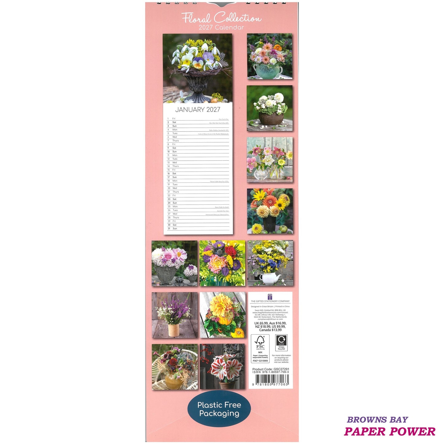 2027 Wall Slim Calendar Floral Collection