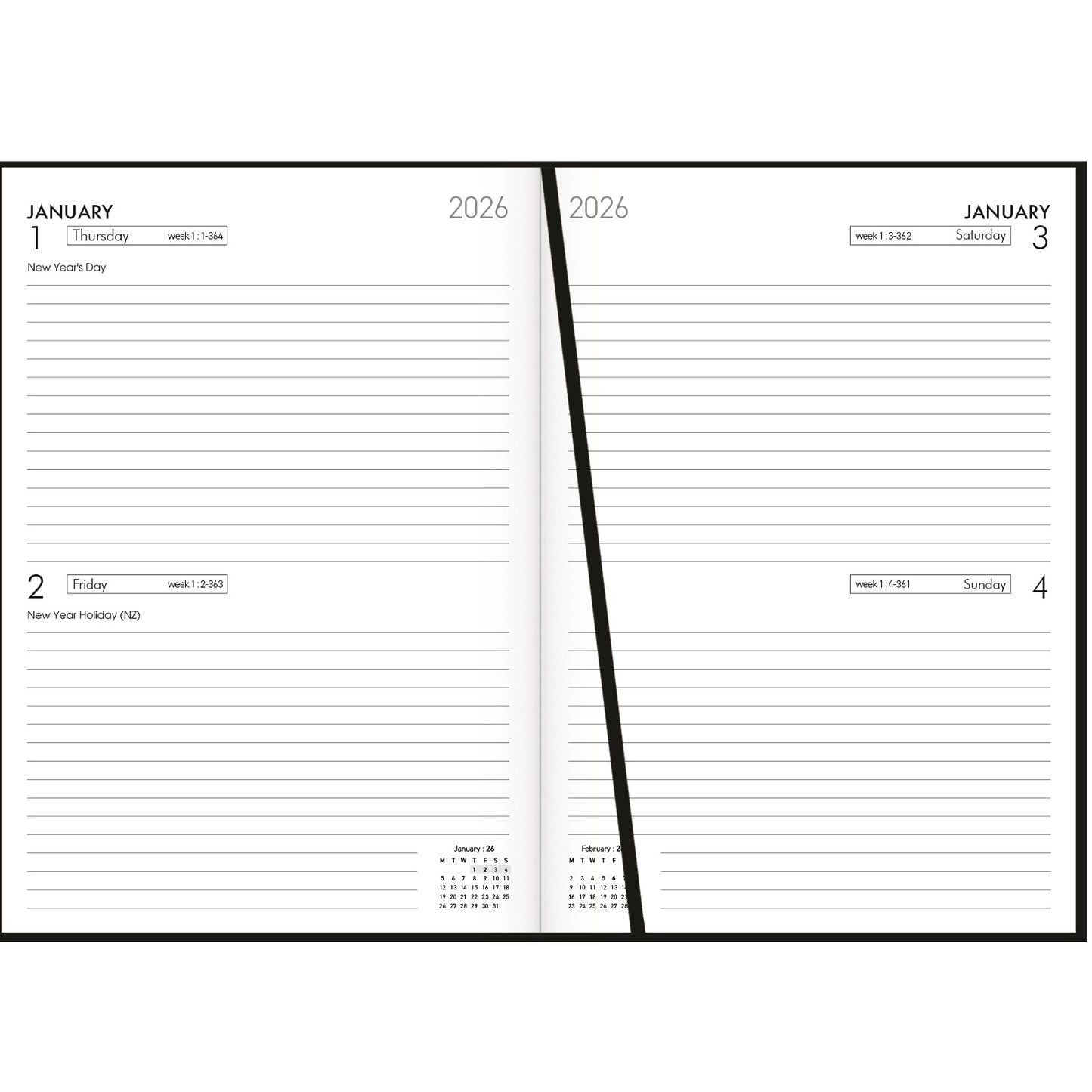 Collins Diary A52 Two Days Per Page Black
