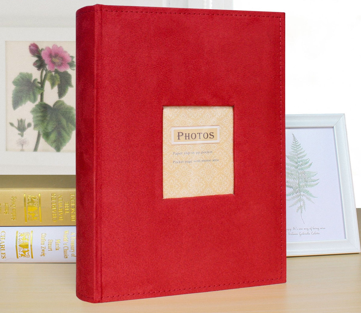 Photo Album Colour Red - Paper Slip-in PP Pocket With Memo 4R 300 Holds