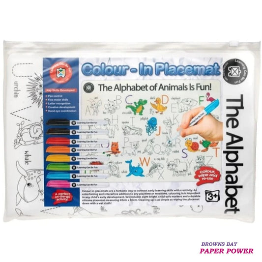 The Alphabet Animals is Fun! Colour-In Placemat Set