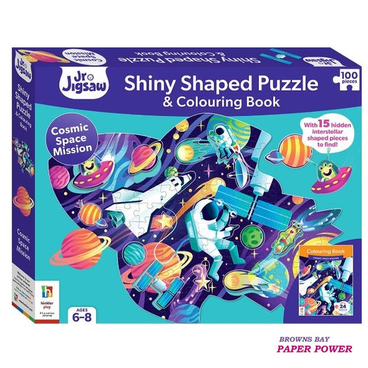 Cosmic Space Mission Shiny Shaped Puzzle with Book