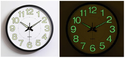 12’’ WALL CLOCK Black - Glow In The Dark - NO NOISE